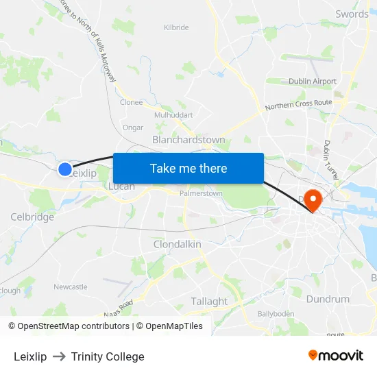 Leixlip to Trinity College map