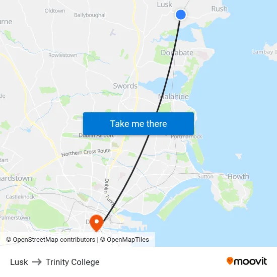 Lusk to Trinity College map