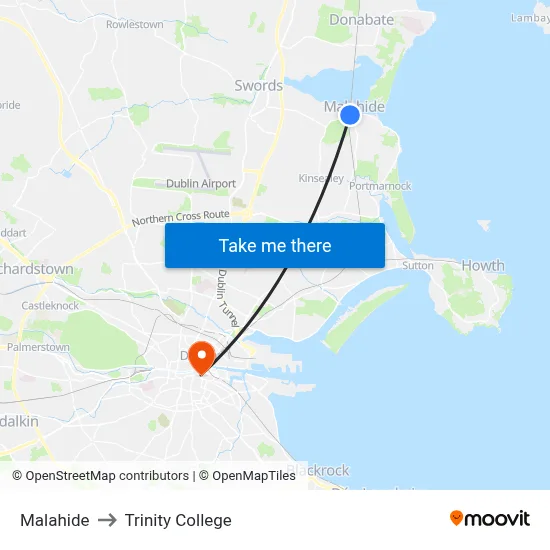 Malahide to Trinity College map