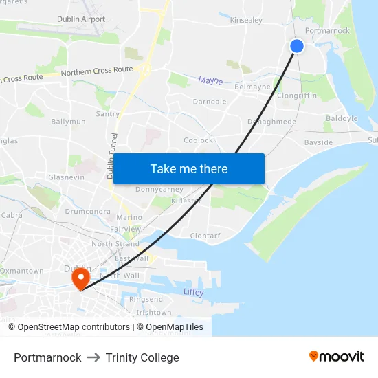 Portmarnock to Trinity College map