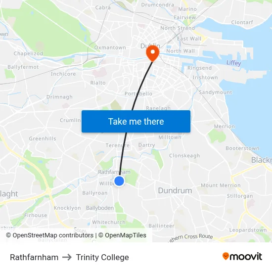 Rathfarnham to Trinity College map