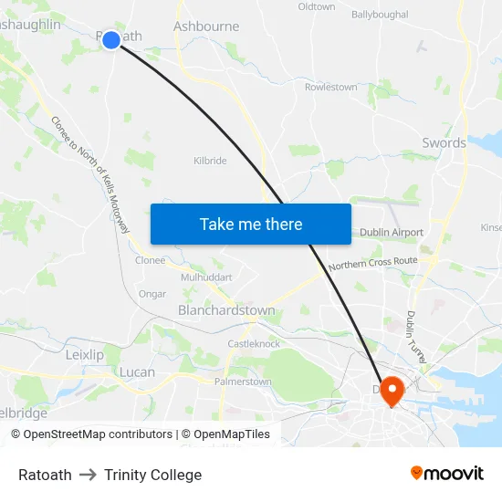 Ratoath to Trinity College map