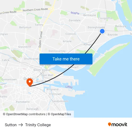 Sutton to Trinity College map