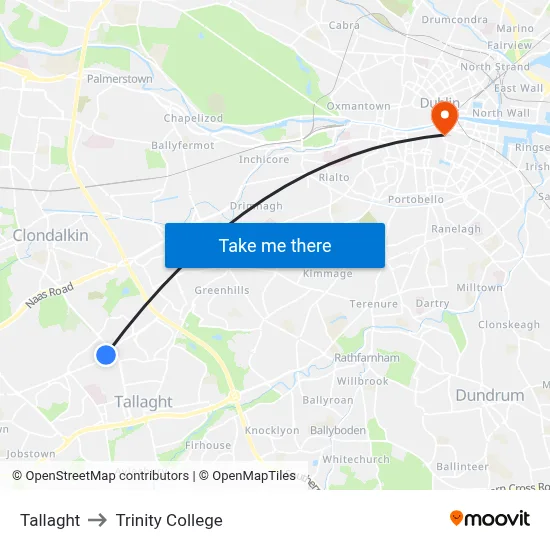 Tallaght to Trinity College map