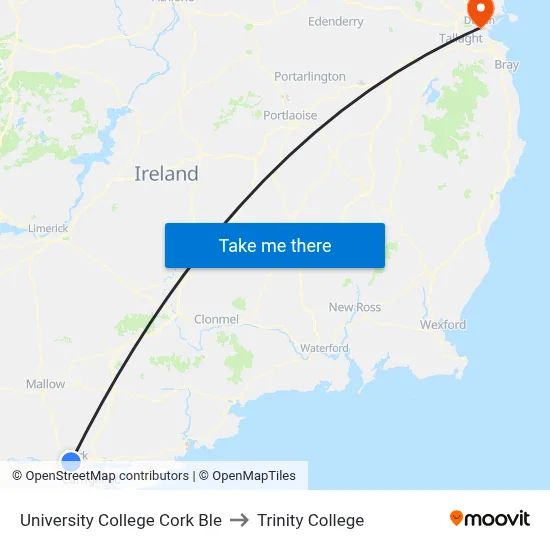 University College Cork Ble to Trinity College map