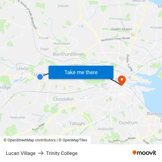 Lucan Village to Trinity College map