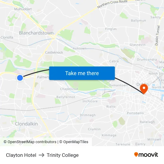 Clayton Hotel to Trinity College map