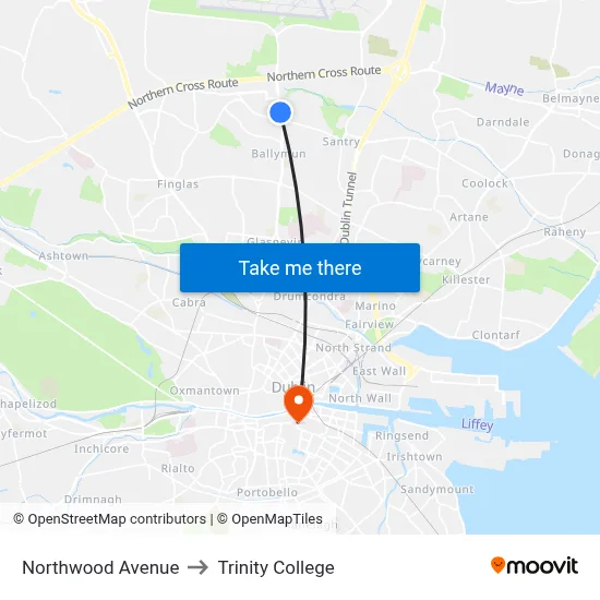 Northwood Avenue to Trinity College map