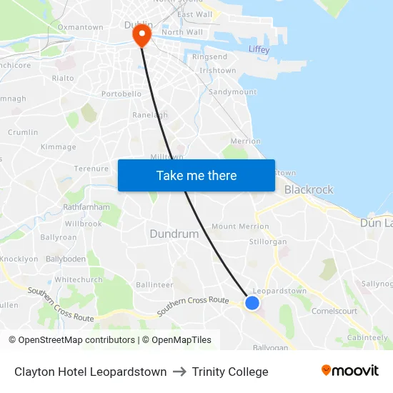 Clayton Hotel Leopardstown to Trinity College map