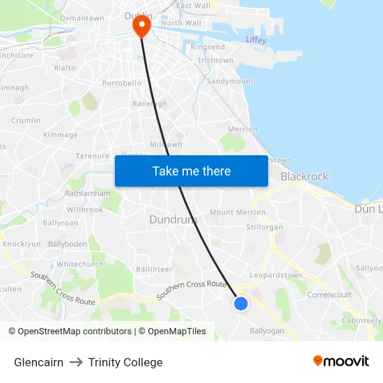 Glencairn to Trinity College map