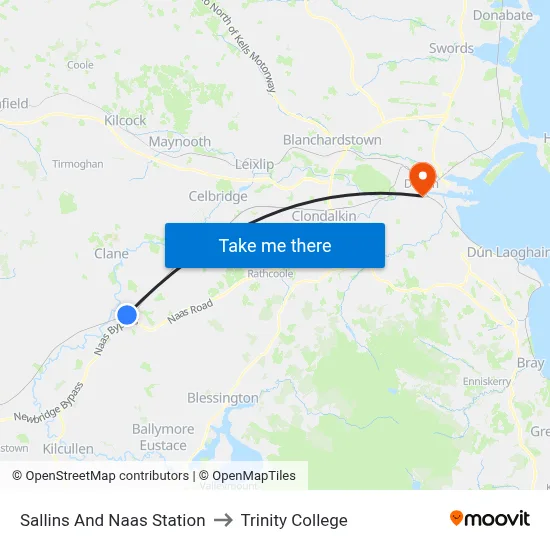 Sallins And Naas Station to Trinity College map