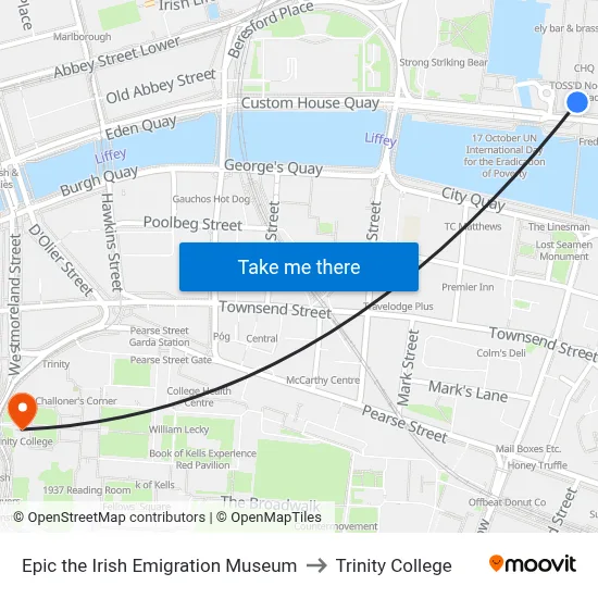 Epic the Irish Emigration Museum to Trinity College map