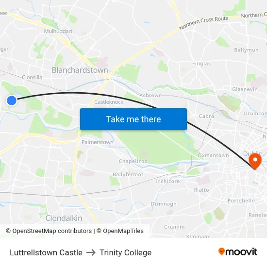 Luttrellstown Castle to Trinity College map
