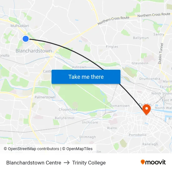 Blanchardstown Centre to Trinity College map