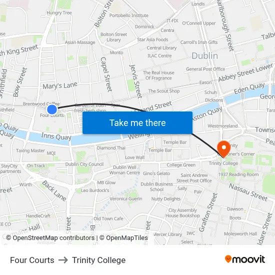 Four Courts to Trinity College map