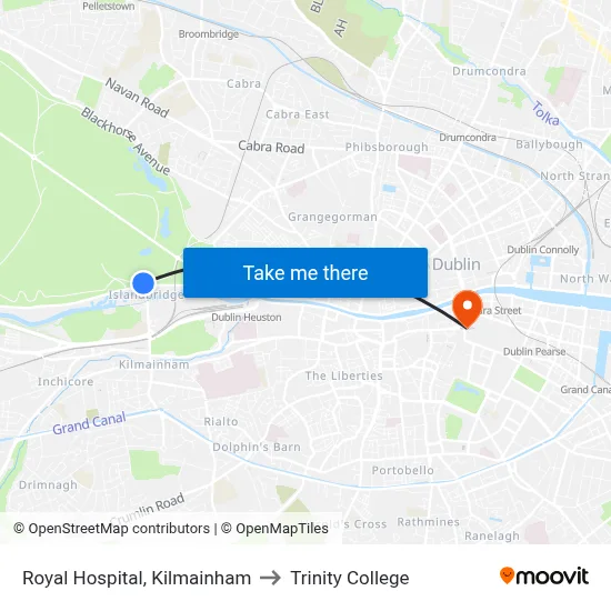 Royal Hospital, Kilmainham to Trinity College map