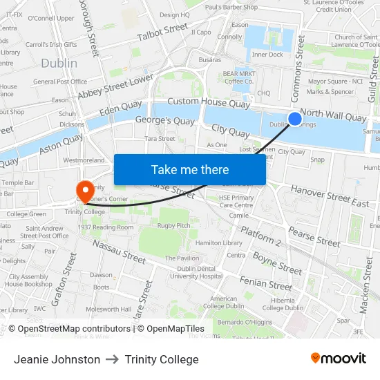 Jeanie Johnston to Trinity College map