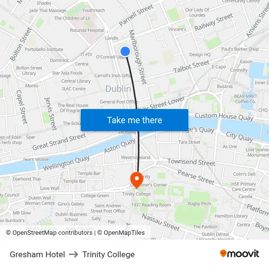 Gresham Hotel to Trinity College map