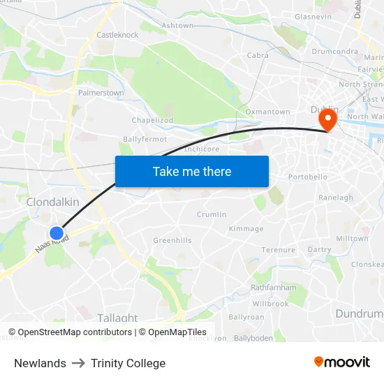 Newlands to Trinity College map