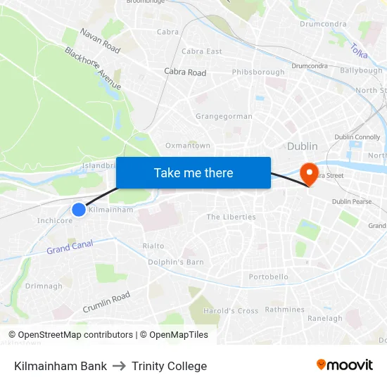 Kilmainham Bank to Trinity College map