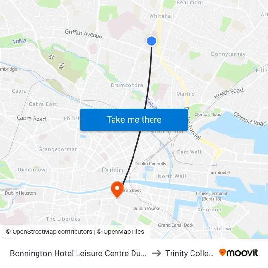Bonnington Hotel Leisure Centre Dublin to Trinity College map