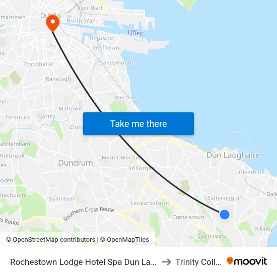 Rochestown Lodge Hotel Spa Dun Laoghaire to Trinity College map