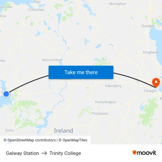 Galway Station to Trinity College map