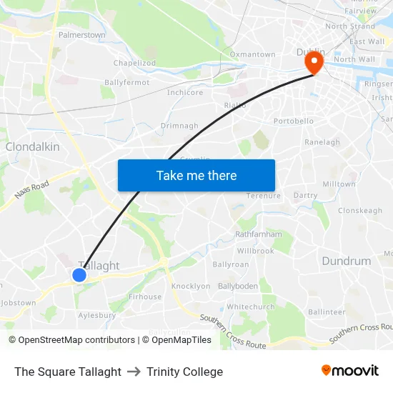 The Square Tallaght to Trinity College map