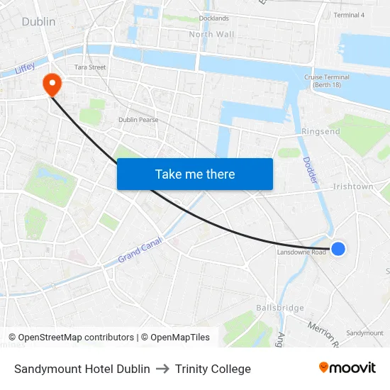 Sandymount Hotel Dublin to Trinity College map