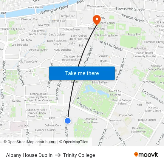 Albany House Dublin to Trinity College map