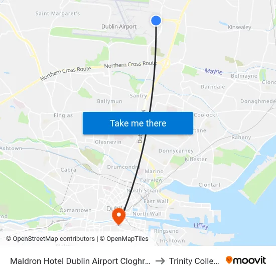 Maldron Hotel Dublin Airport Cloghran to Trinity College map