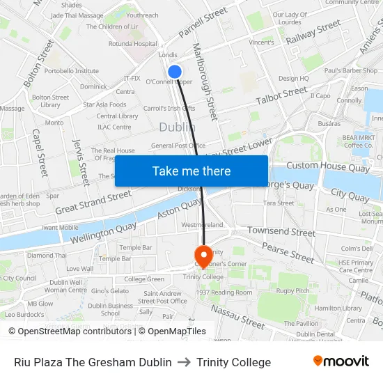 Riu Plaza The Gresham Dublin to Trinity College map