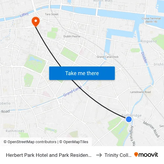 Herbert Park Hotel and Park Residence Dublin to Trinity College map