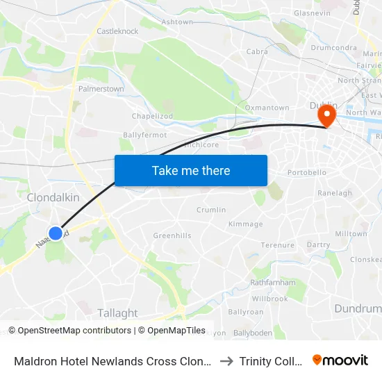 Maldron Hotel Newlands Cross Clondalkin to Trinity College map