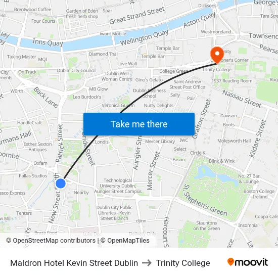 Maldron Hotel Kevin Street Dublin to Trinity College map