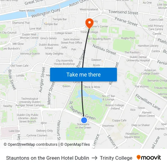 Stauntons on the Green Hotel Dublin to Trinity College map