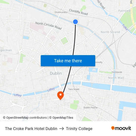 The Croke Park Hotel Dublin to Trinity College map
