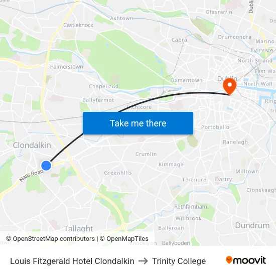 Louis Fitzgerald Hotel Clondalkin to Trinity College map