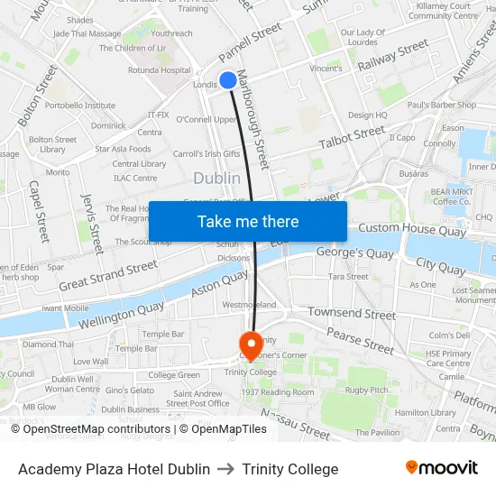 Academy Plaza Hotel Dublin to Trinity College map