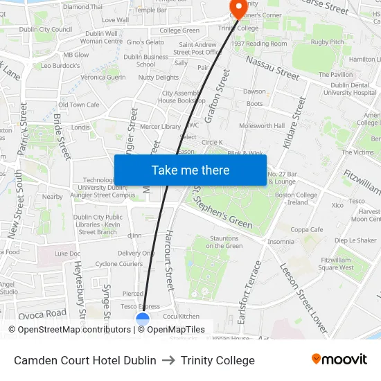 Camden Court Hotel Dublin to Trinity College map