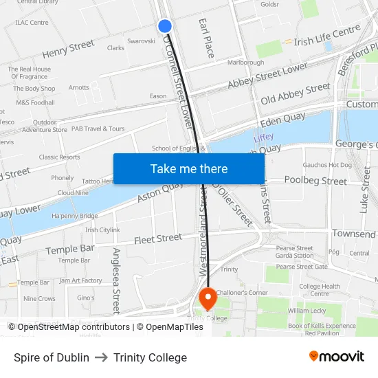 Spire of Dublin to Trinity College map
