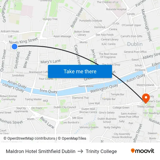 Maldron Hotel Smithfield Dublin to Trinity College map