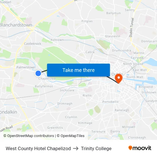 West County Hotel Chapelizod to Trinity College map