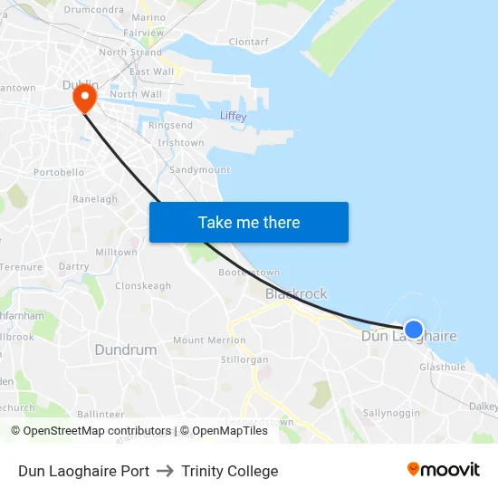 Dun Laoghaire Port to Trinity College map
