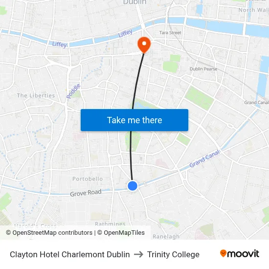 Clayton Hotel Charlemont Dublin to Trinity College map