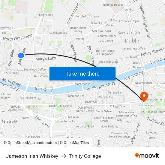 Jameson Irish Whiskey to Trinity College map