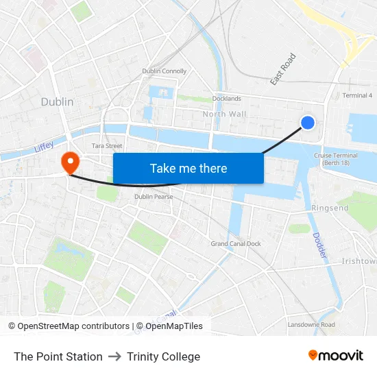 The Point Station to Trinity College map