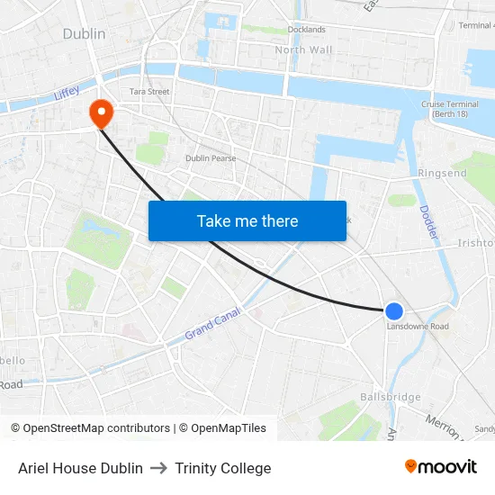 Ariel House Dublin to Trinity College map