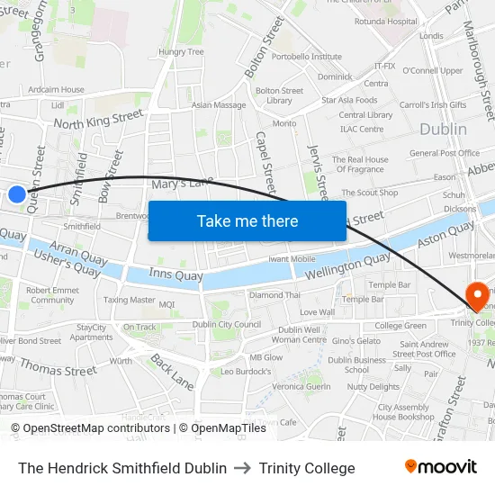 The Hendrick Smithfield Dublin to Trinity College map
