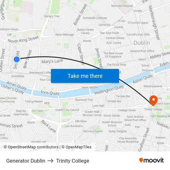 Generator Dublin to Trinity College map